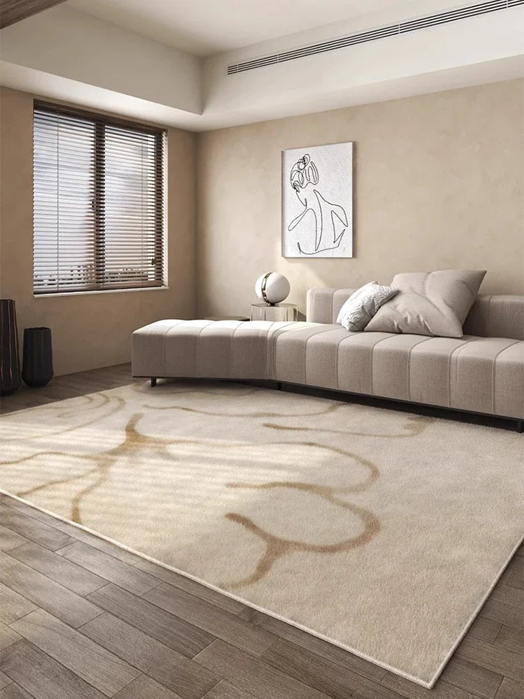 Beige Artistic Carpet Cream Floral Luxurious Living Room