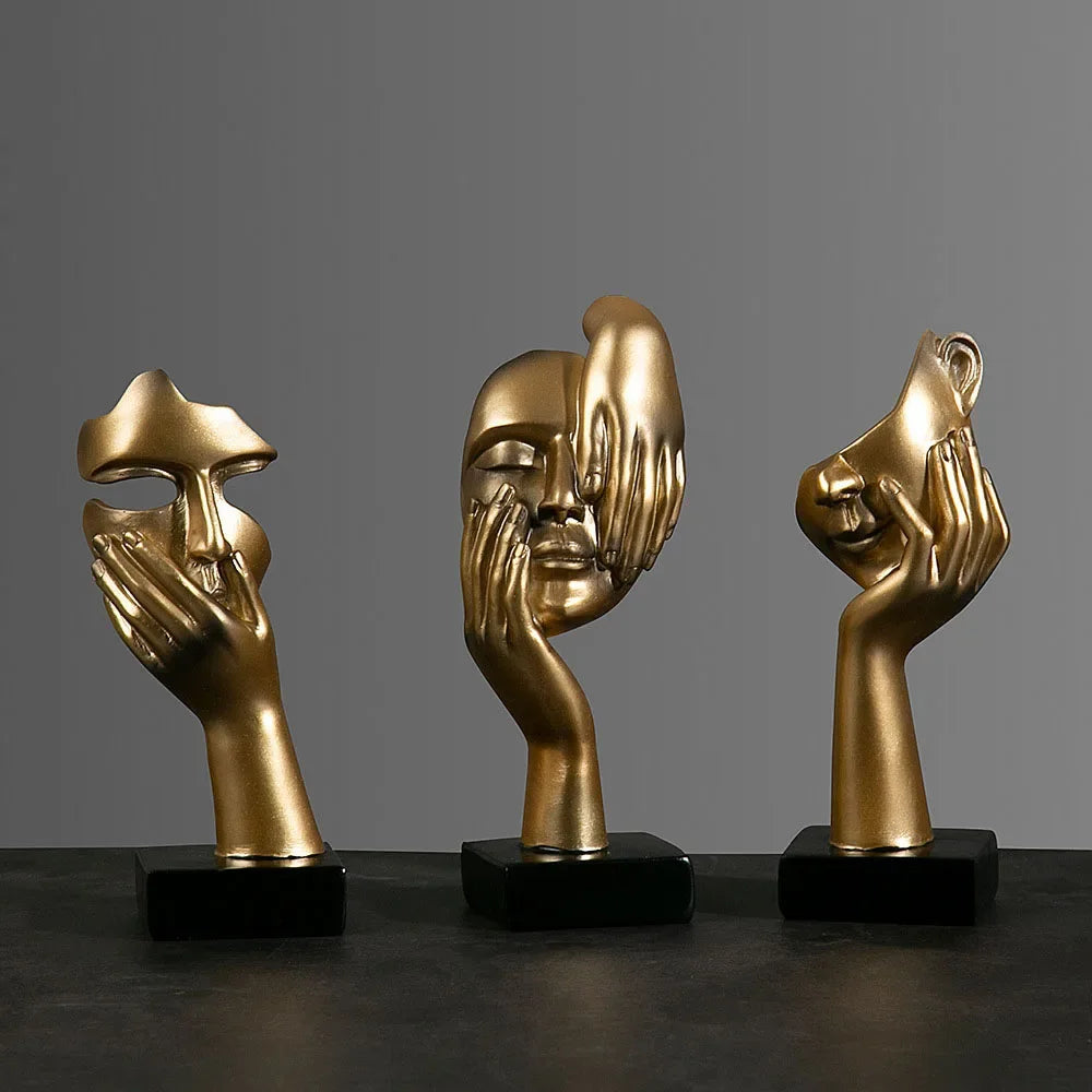 Resin Abstract Mask Statues European Miniature Figurines for Interior Home Office
