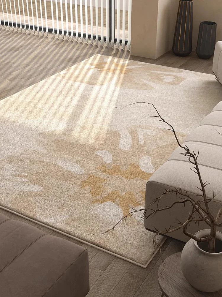 Beige Artistic Carpet Cream Floral Luxurious Living Room