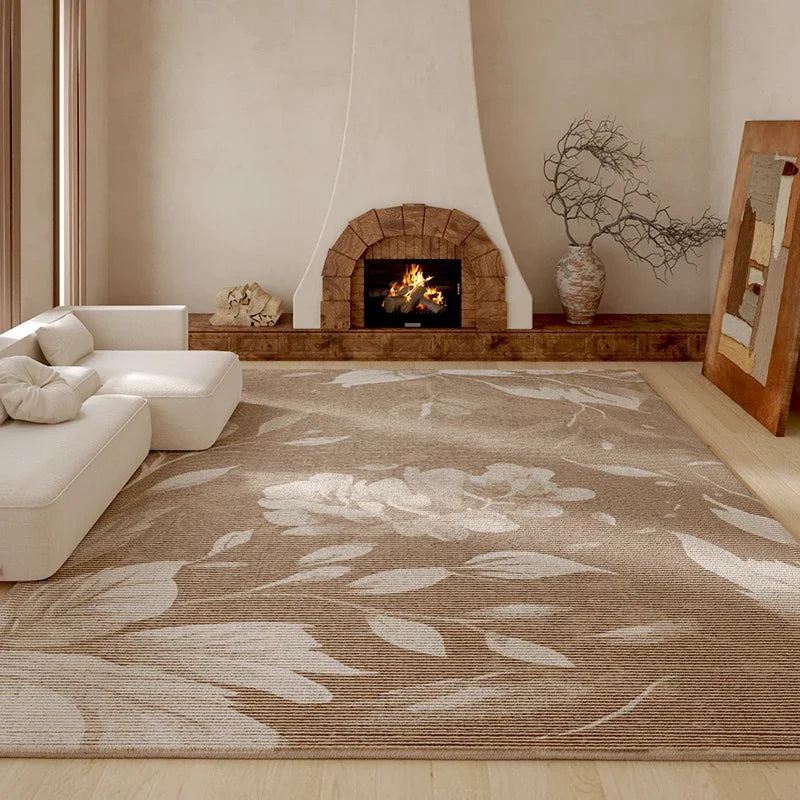 Beige Artistic Carpet Cream Floral Luxurious Living Room