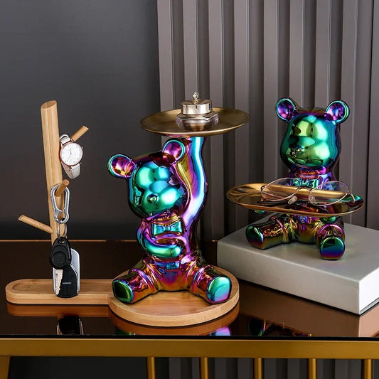 Home Decor Ceramic Colorful Plating Bear Storage Box Home